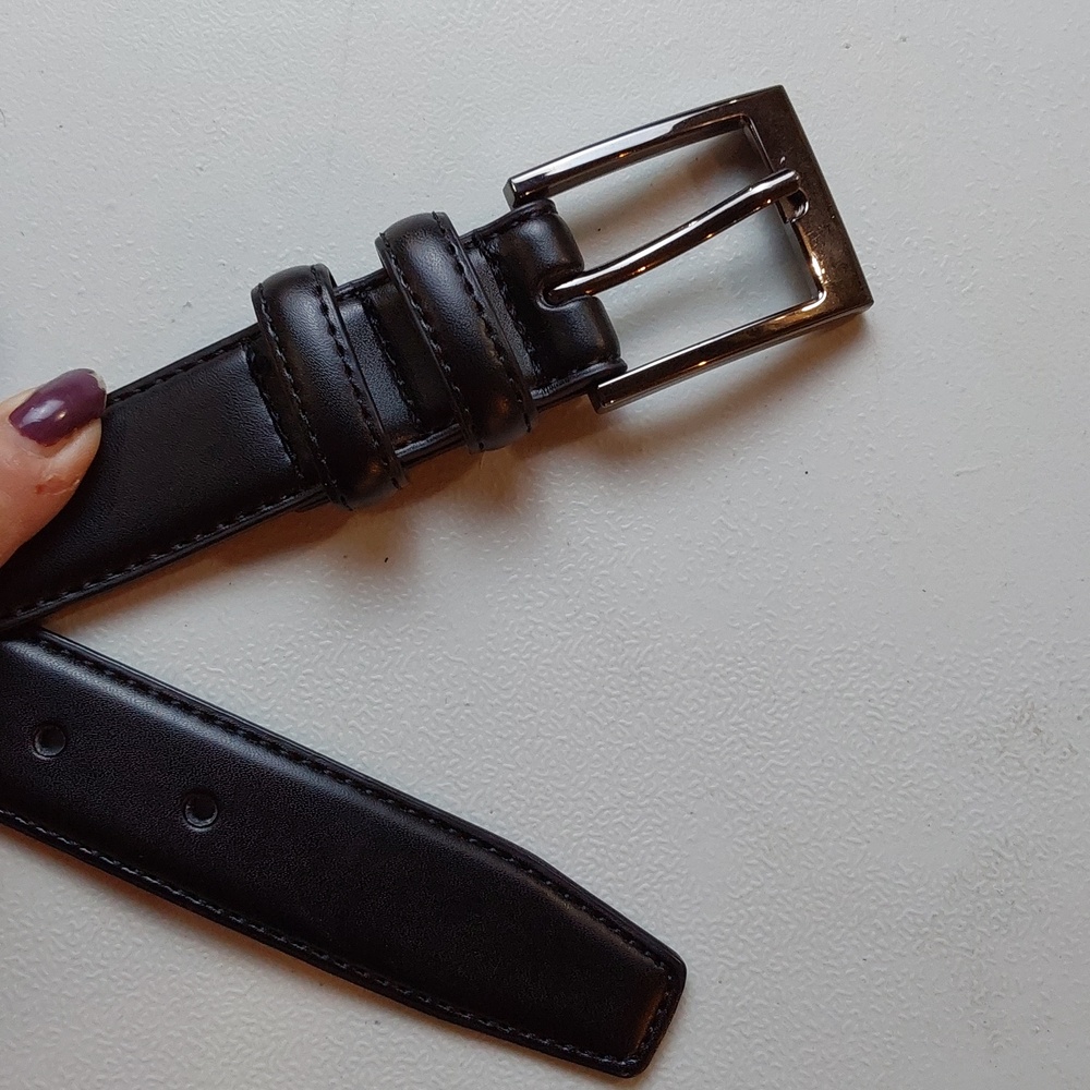 Mio Marino |Classic Men's Black Premium Leather Belt Gun Metal Silver Buckle '38